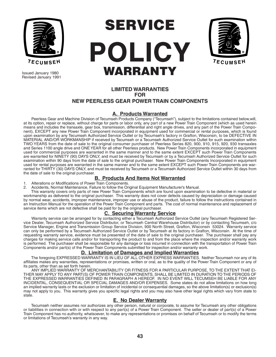 Weed Eater WET2242STA manual Policy 