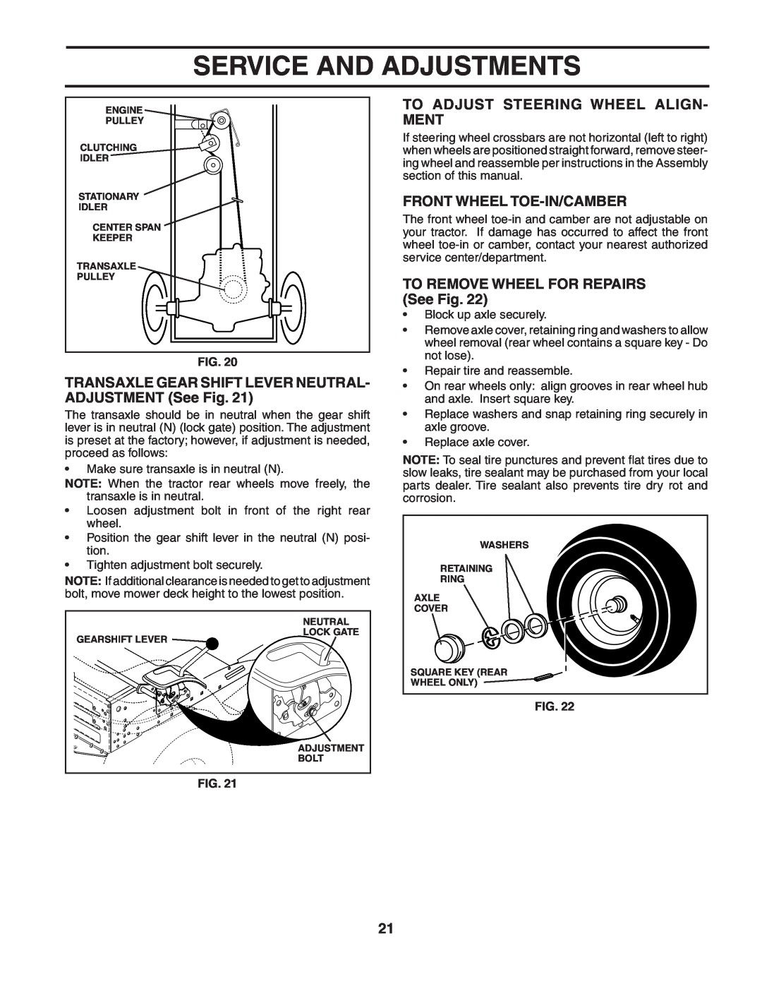 Weed Eater WET2242STB To Adjust Steering Wheel Align- Ment, Front Wheel Toe-In/Camber, TO REMOVE WHEEL FOR REPAIRS See Fig 