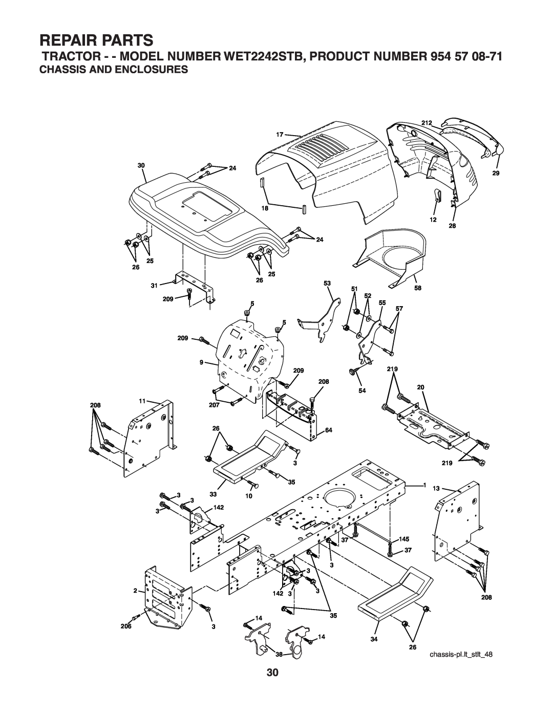 Weed Eater WET2242STB manual Chassis And Enclosures, Repair Parts, chassis-pl.lt stlt 