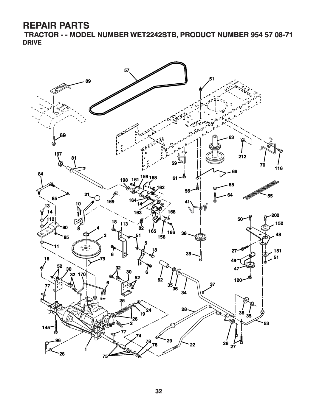 Weed Eater WET2242STB manual Drive, Repair Parts 