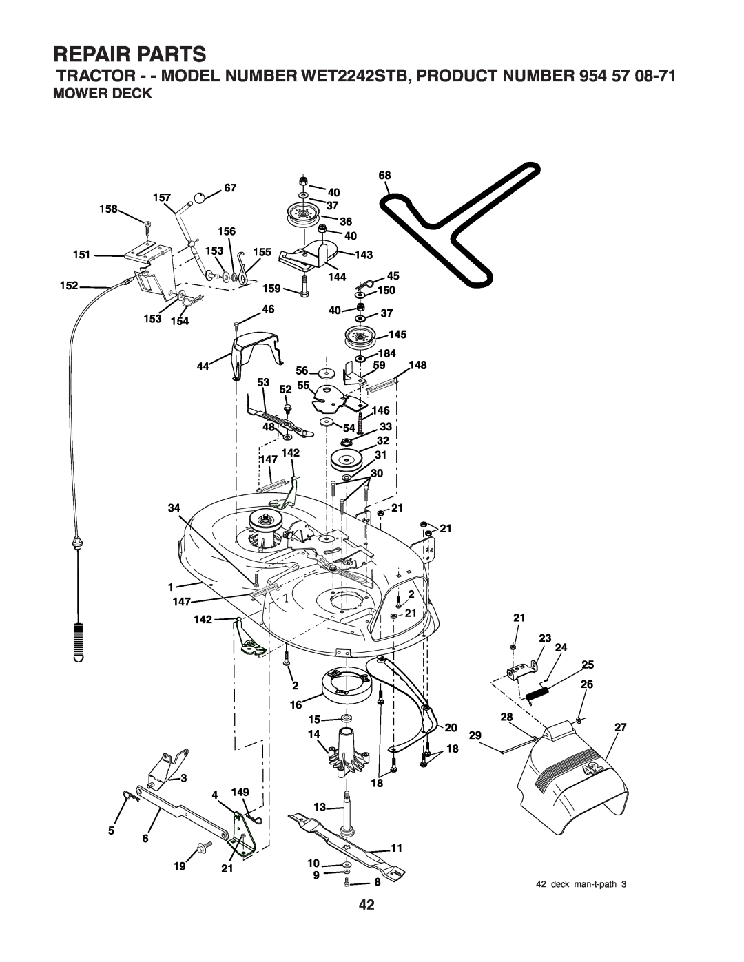 Weed Eater WET2242STB manual Mower Deck, Repair Parts, 42_deck_man-t-path_3 