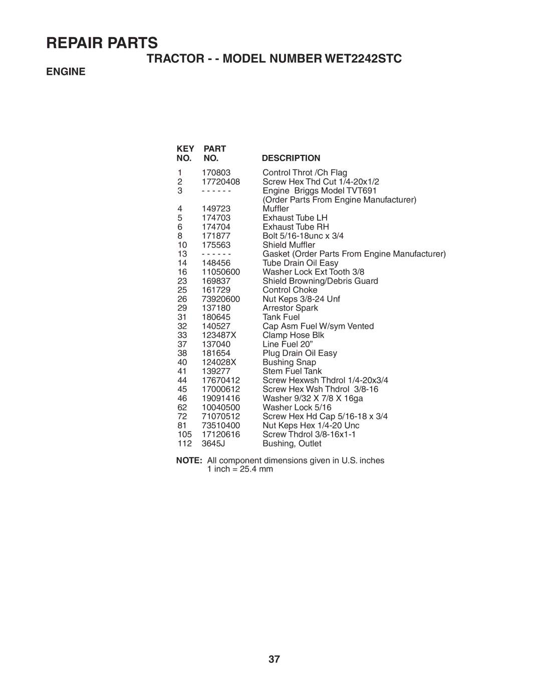 Weed Eater WET2242STC manual Gasket Order Parts From Engine Manufacturer 