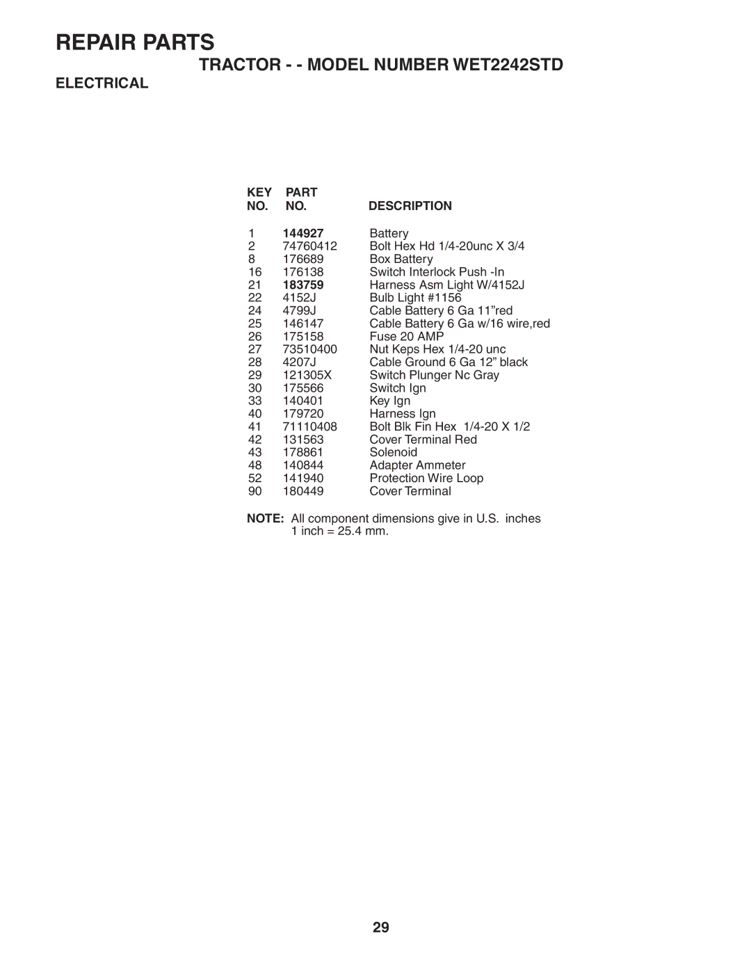 Weed Eater WET2242STD manual 144927, 183759 