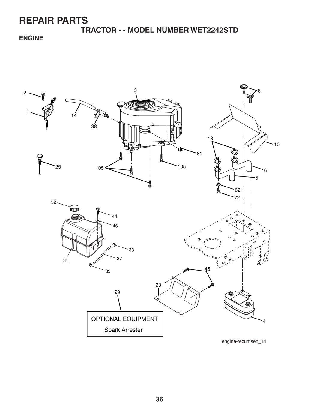 Weed Eater WET2242STD manual Engine 