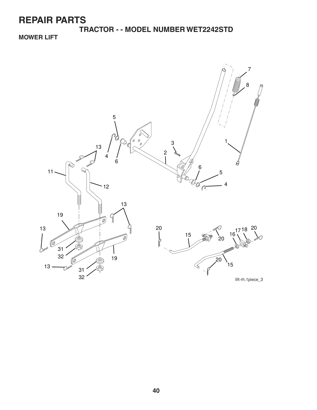 Weed Eater WET2242STD manual Mower Lift 