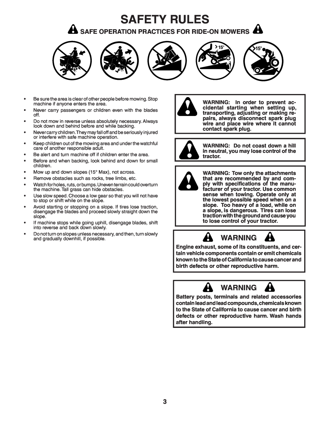 Weed Eater WET2242STD manual Safety Rules, Safe Operation Practices For Ride-On Mowers 