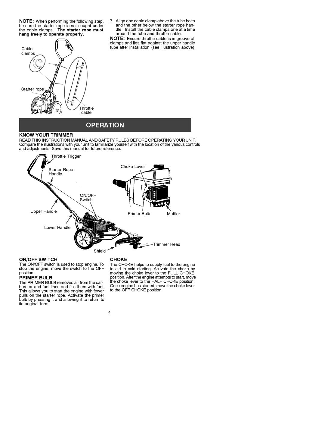 Weed Eater WT300, 530088156 instruction manual Know Your Trimmer, ON/OFF Switch, Primer Bulb, Choke, On/Off 