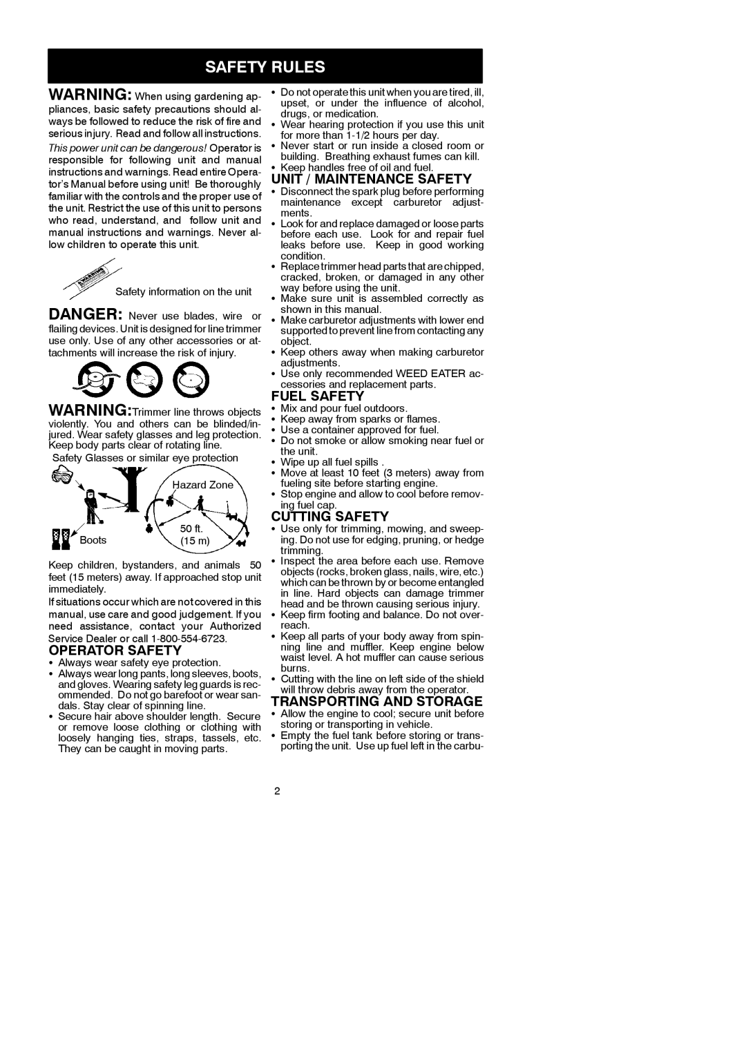 Weed Eater XT 35, 530083927 manual Safety Rules 