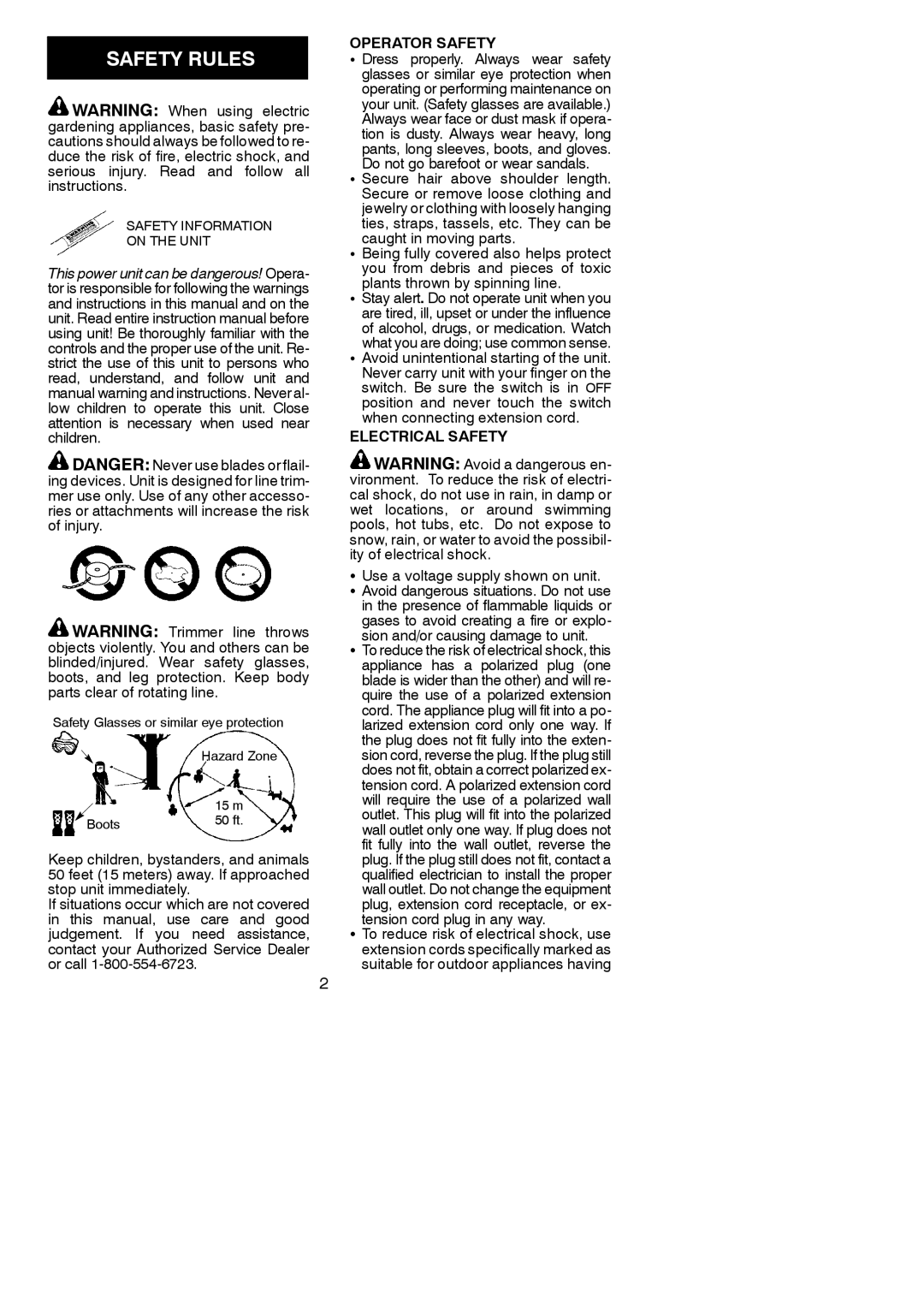 Weed Eater SG10, XT110S, SG14, 952711326, 952711329, 952711328, 952711325 Safety Rules, Operator Safety, Electrical Safety 