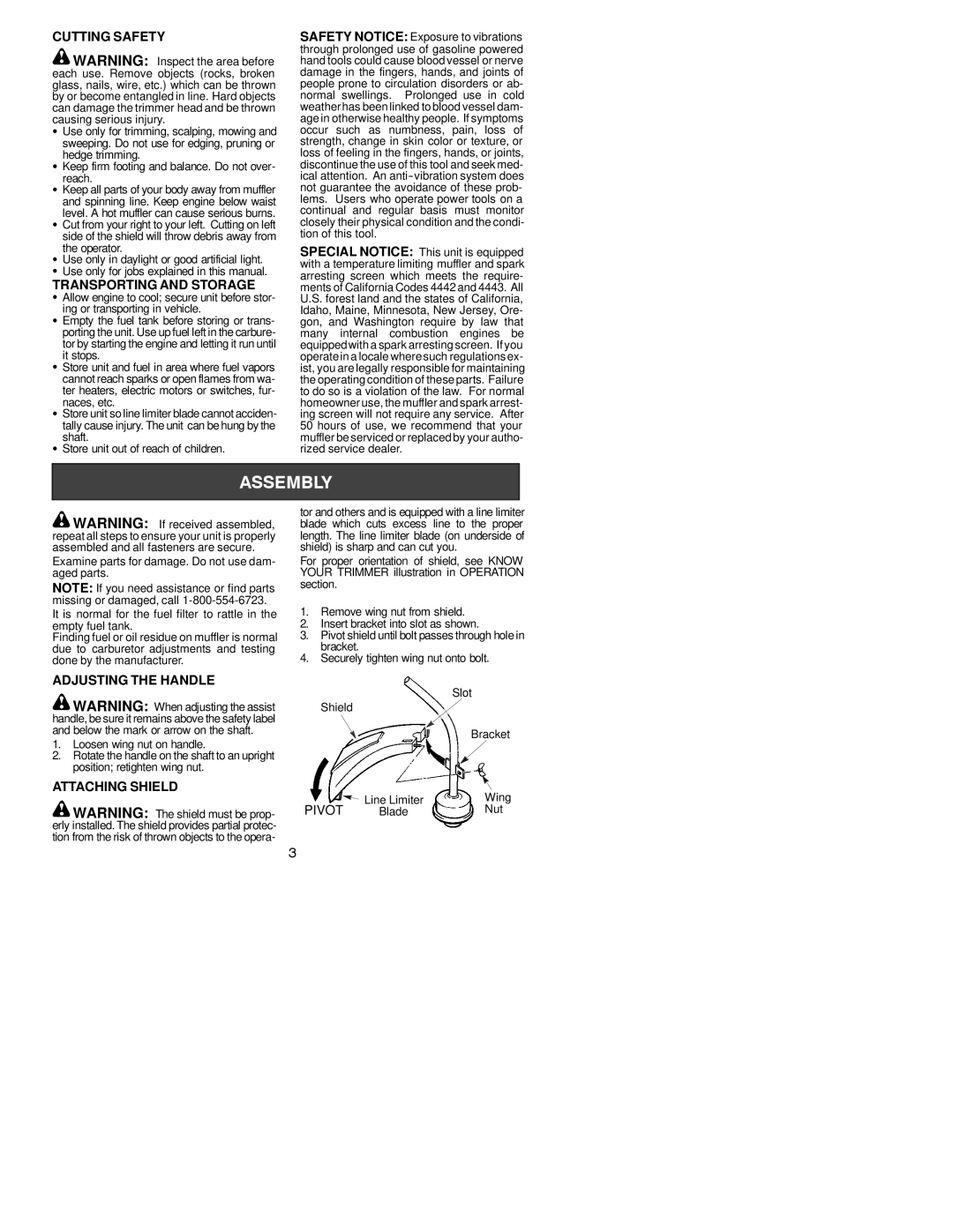 Weed Eater 530163906, XT260 Cutting Safety, Transporting and Storage, Adjusting the Handle, Attaching Shield 