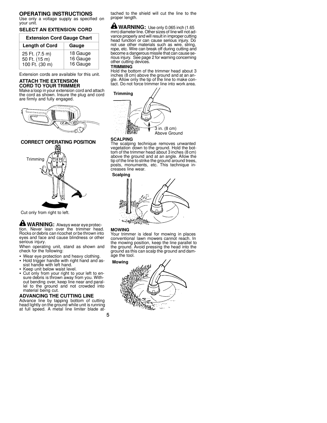 Weed Eater 530085765, YM600 Operating Instructions, Attach the Extension Cord to Your Trimmer, Correct Operating Position 