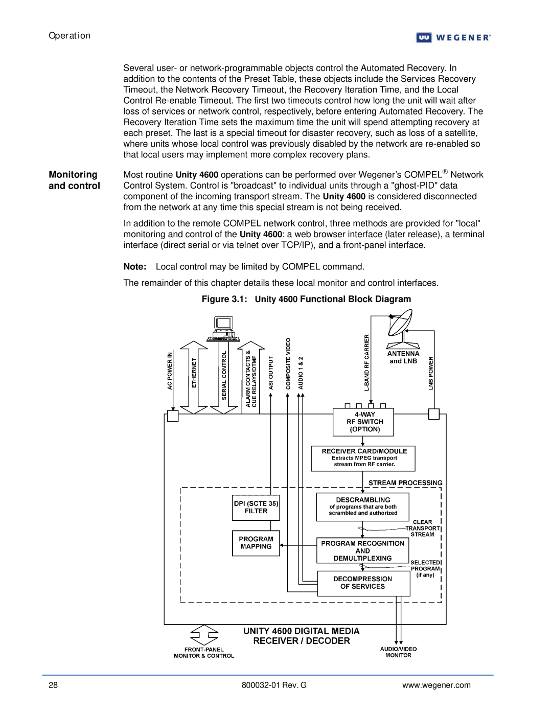 Wegener Communications 4600 manual Operation 