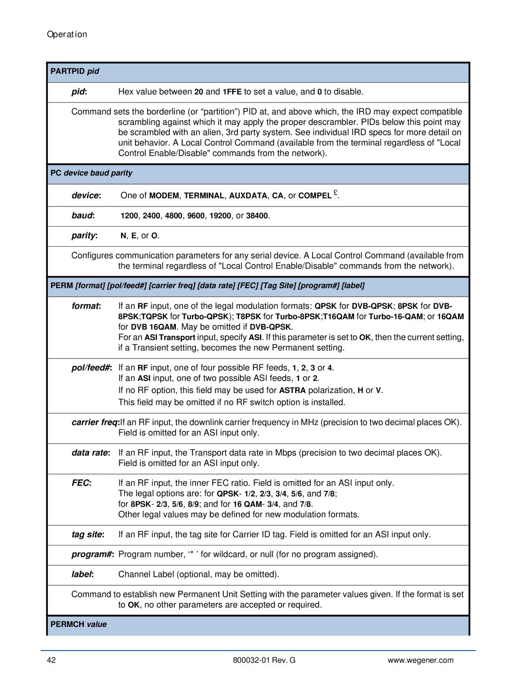 Wegener Communications 4600 manual Or O, PC device baud parity 