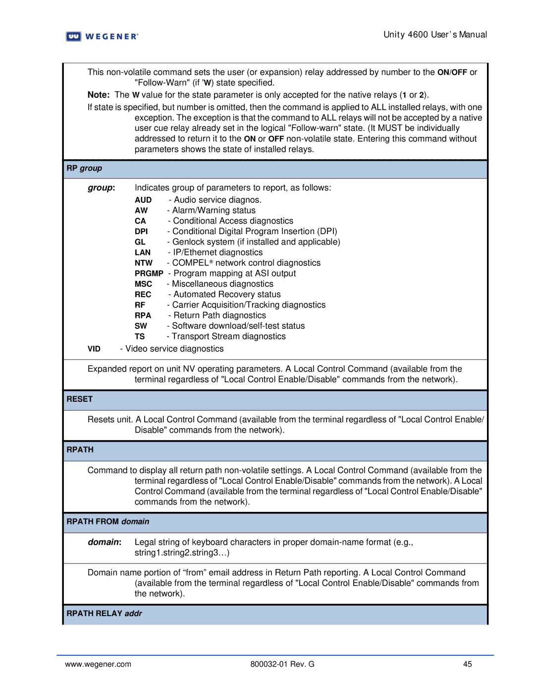 Wegener Communications 4600 manual RP group 