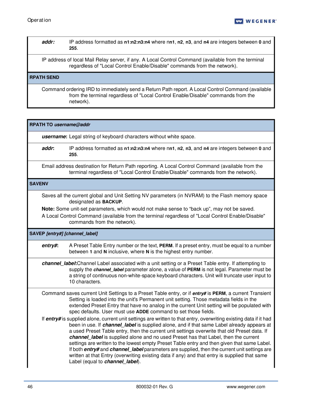 Wegener Communications 4600 manual Rpath to username@addr 