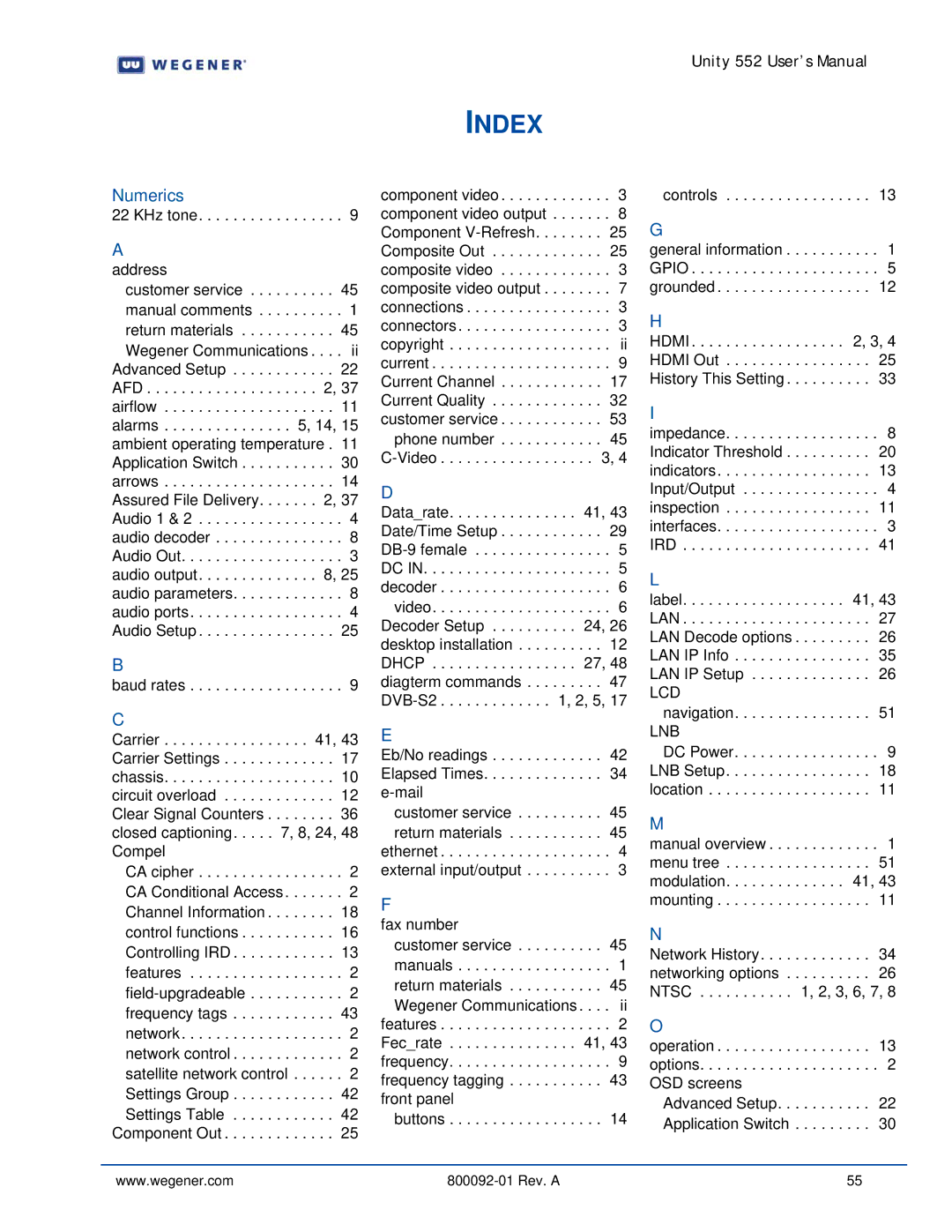 Wegener Communications 562 manual Index, Numerics 