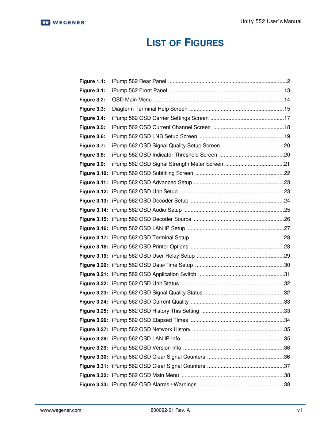 Wegener Communications 562 manual List of Figures 