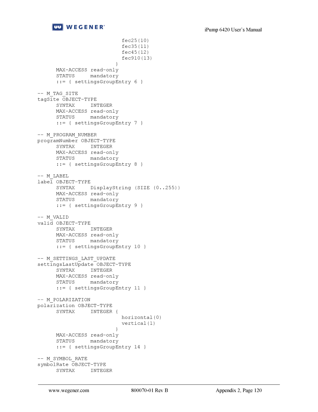 Wegener Communications 6420 user manual Mlabel 