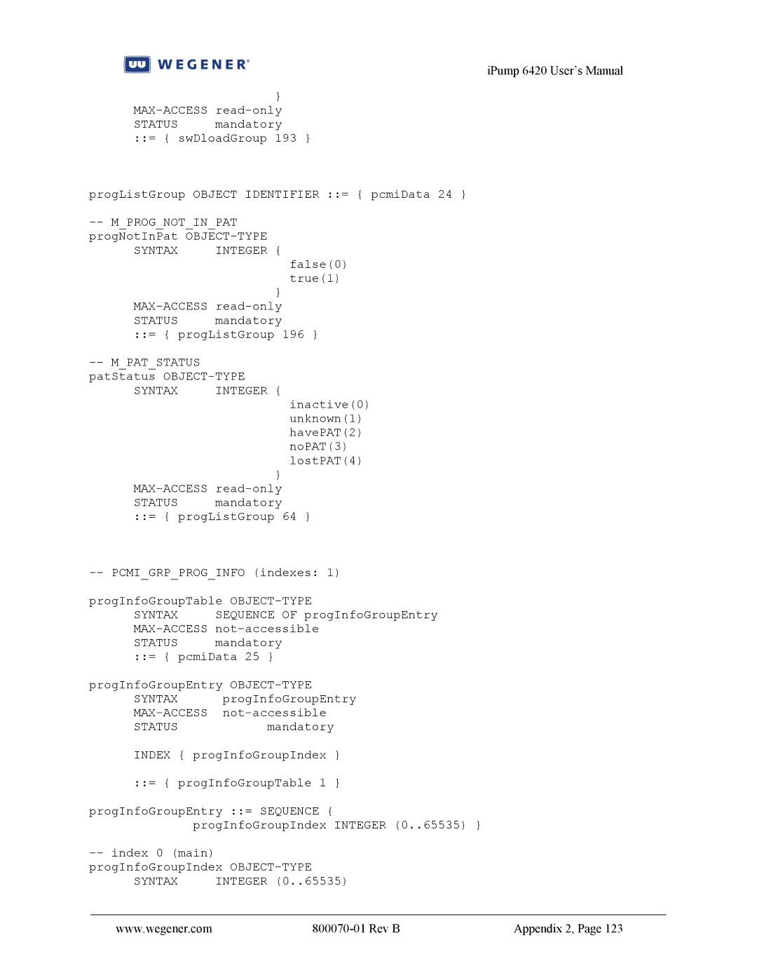 Wegener Communications 6420 user manual Integer 