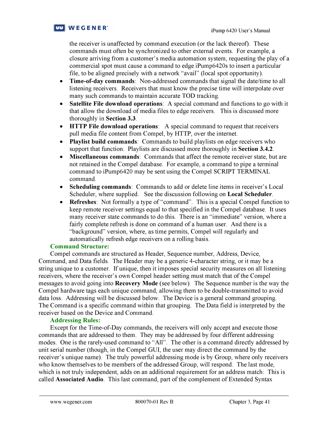 Wegener Communications 6420 user manual Command Structure 