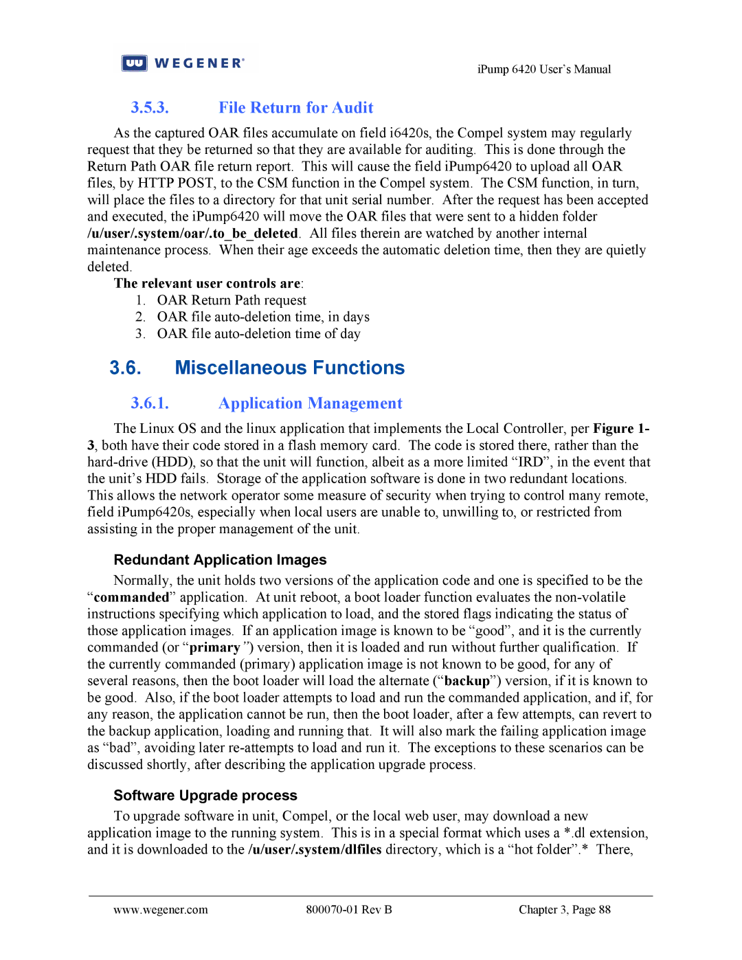 Wegener Communications 6420 user manual Miscellaneous Functions, File Return for Audit, Application Management 