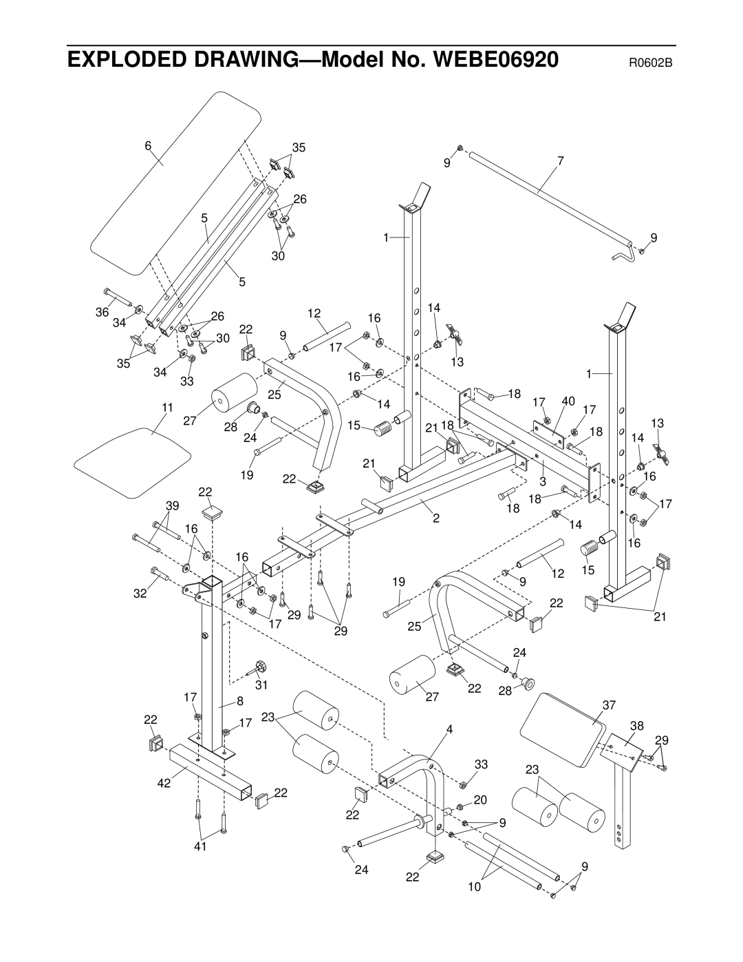 Weider 140 user manual Exploded DRAWING-Model No. WEBE06920 