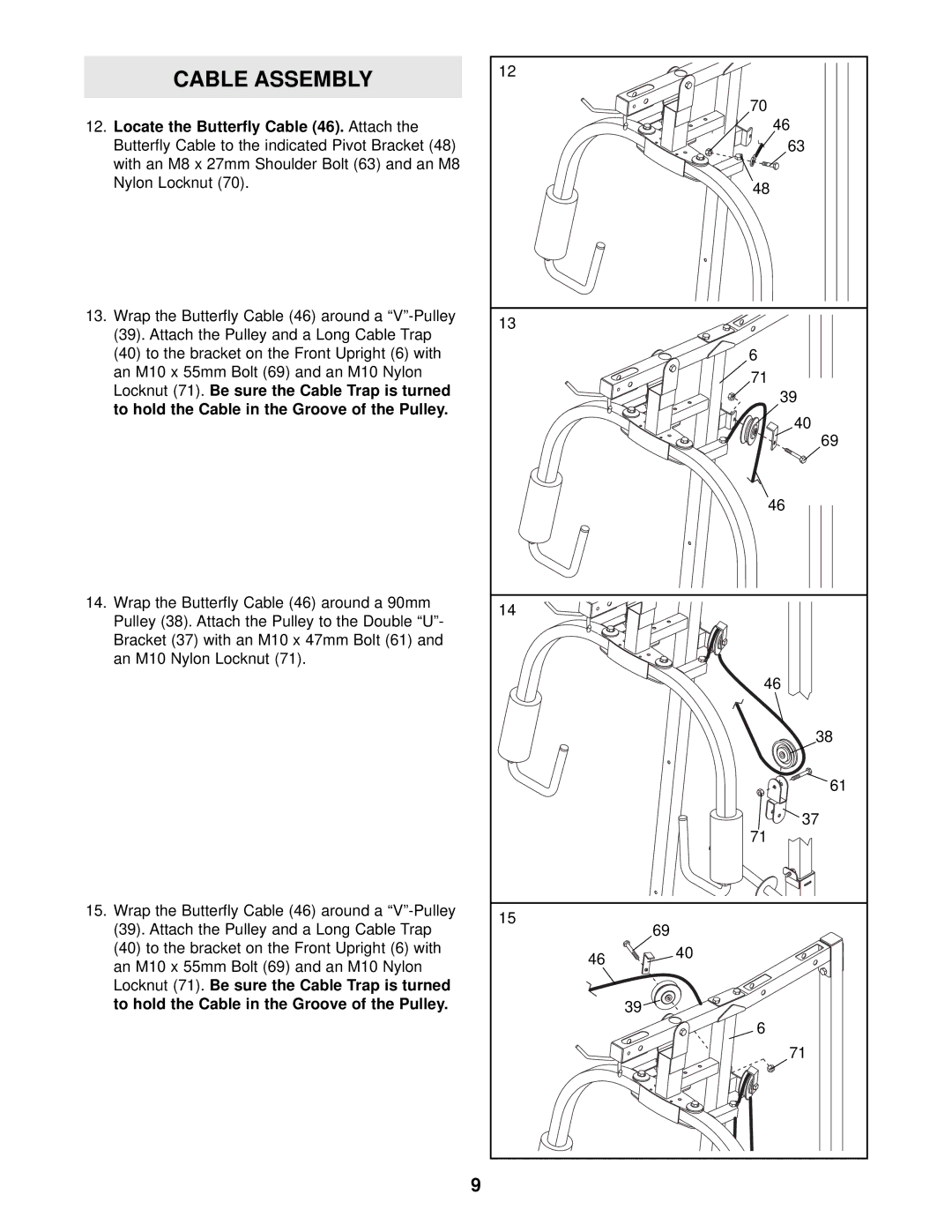 Weider 15CT user manual Cable Assembly 