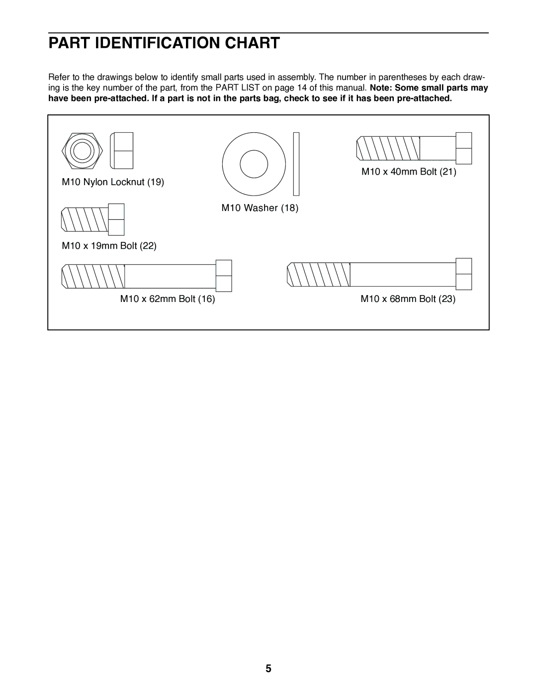 Weider 220 user manual Part Identification Chart 