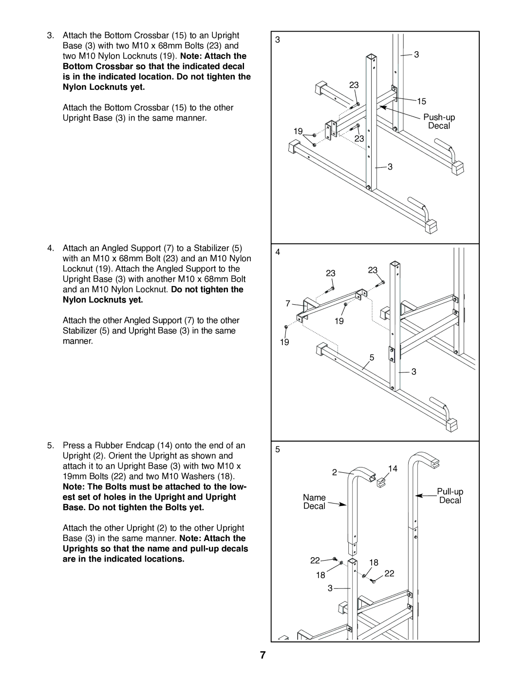 Weider 220 user manual Nylon Locknuts yet 