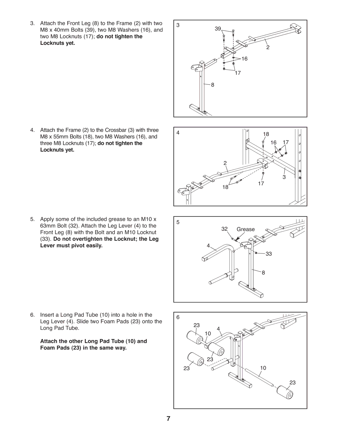 Weider 30664.0 user manual Locknuts yet 