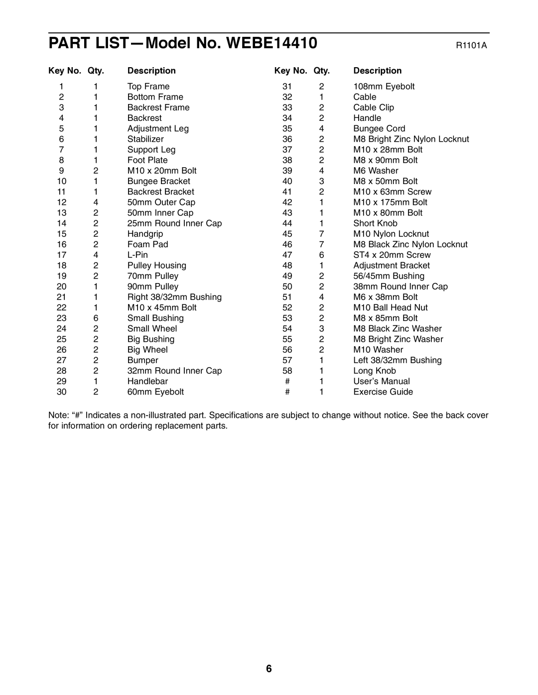 Weider 5000 user manual Part LIST-Model No. WEBE14410 