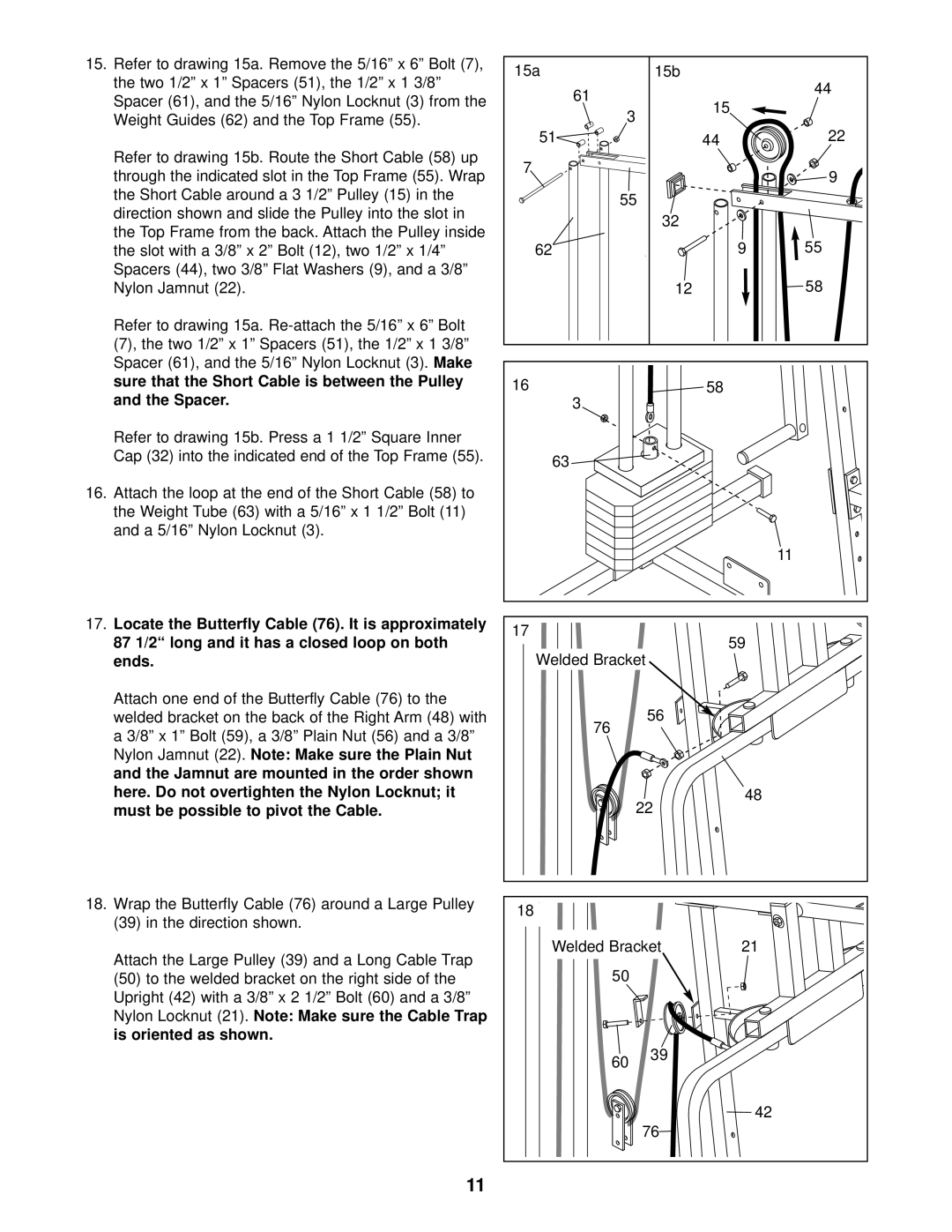 Weider 740 user manual Spacer, 8 x 1 Bolt 59, a 3/8 Plain Nut 56 and a 3/8, 15b 