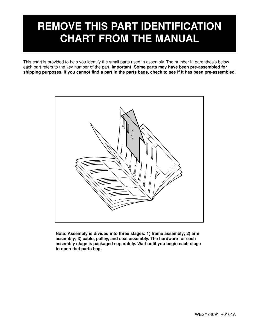 Weider user manual Remove this Part Identification Chart from the Manual, WESY74091 R0101A 