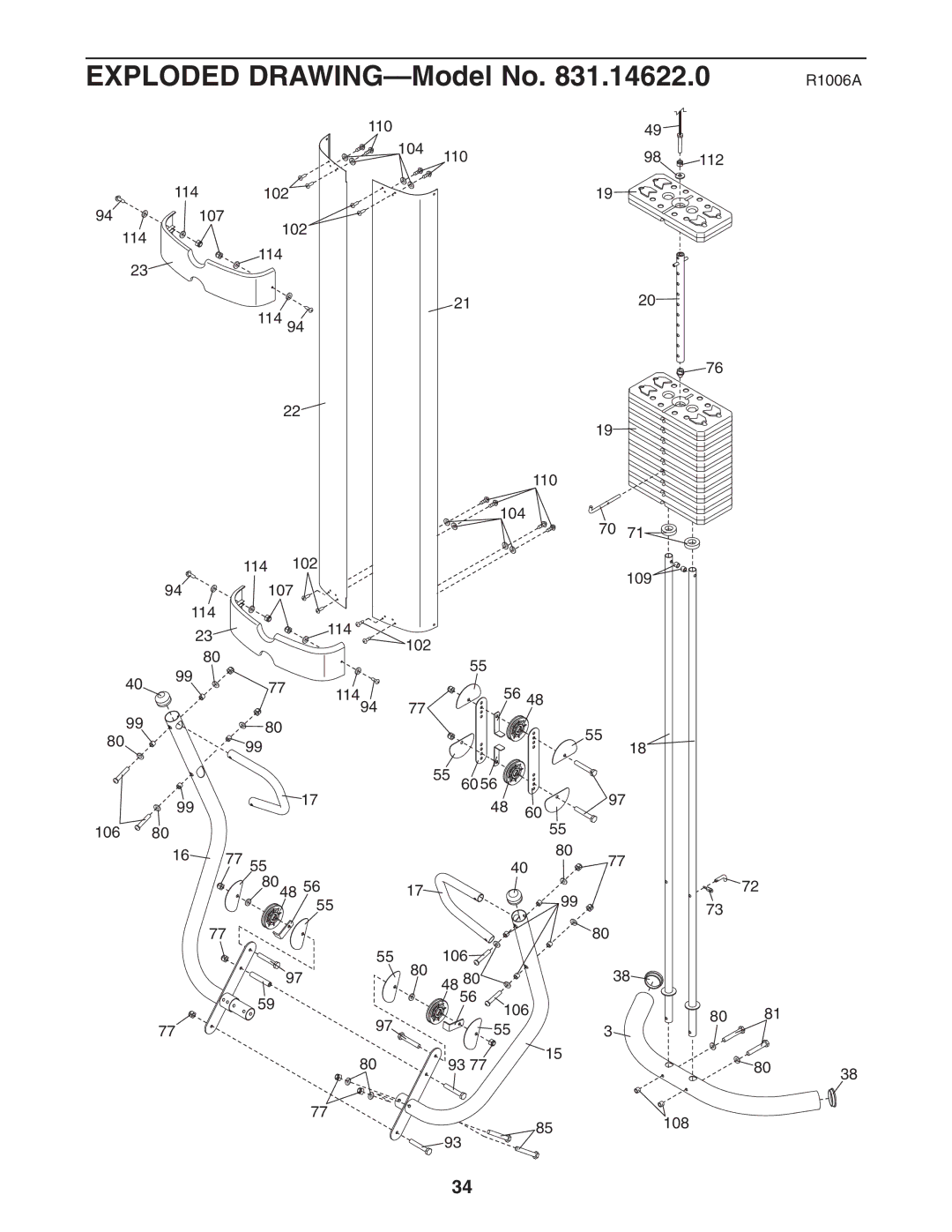 Weider 831.14622.0 user manual Exploded DRAWING-Model No, R1006A 