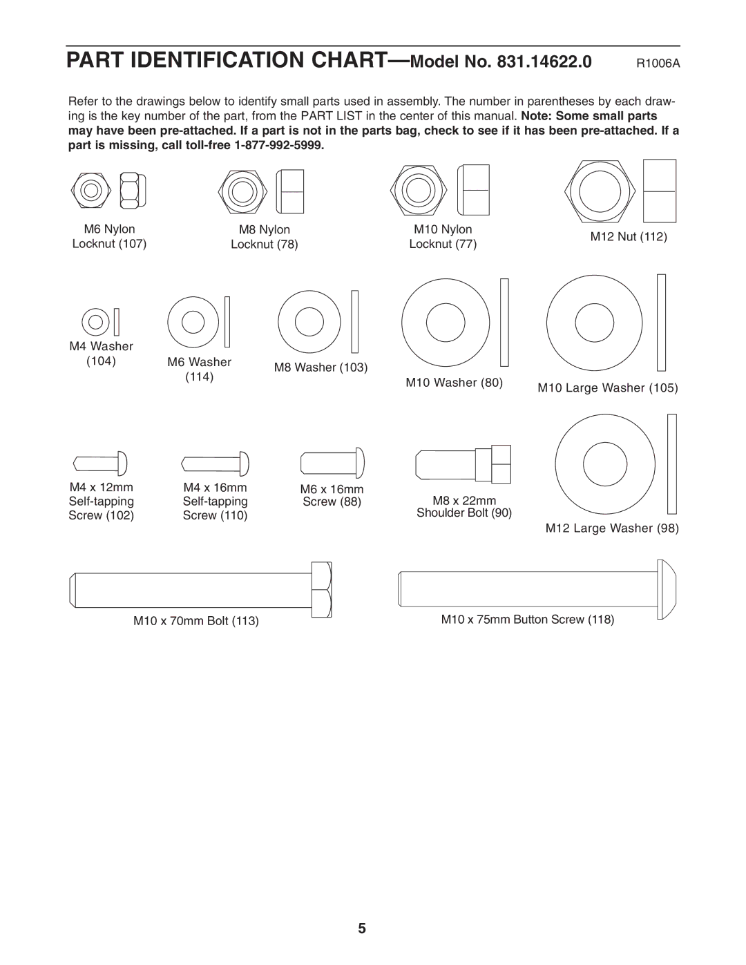 Weider 831.14622.0 user manual Part Identification CHART-Model No .14622.0 R1006A 