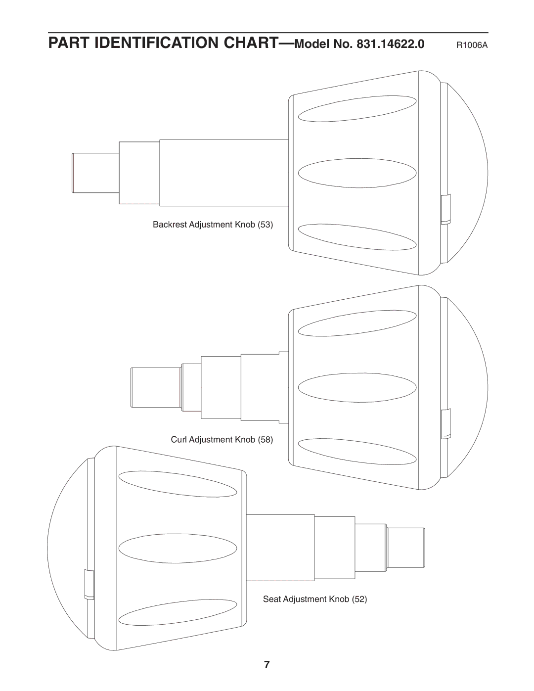 Weider 831.14622.0 user manual Part Identification CHART-Model No .14622.0 R1006A 