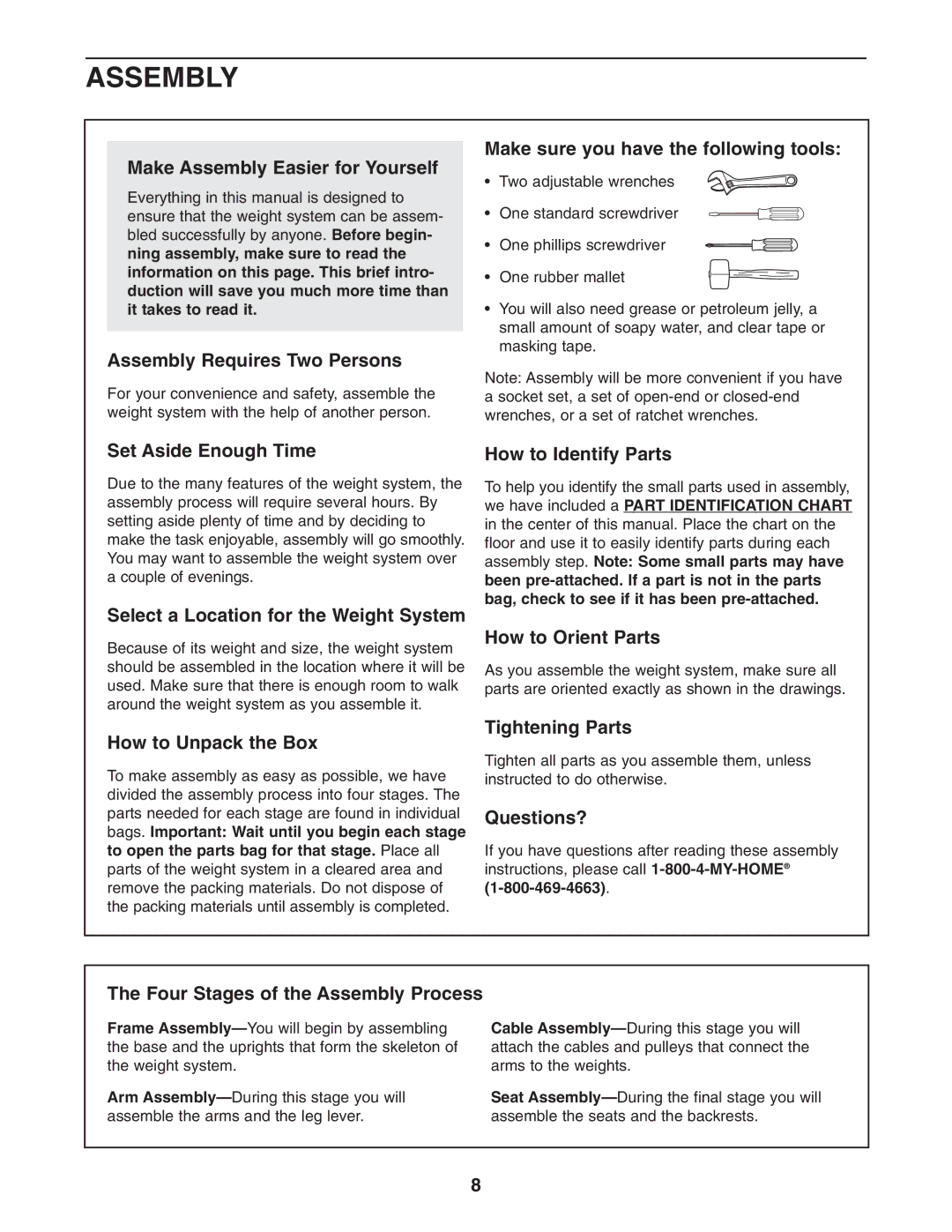 Weider 831.14622.0 user manual Make Assembly Easier for Yourself 