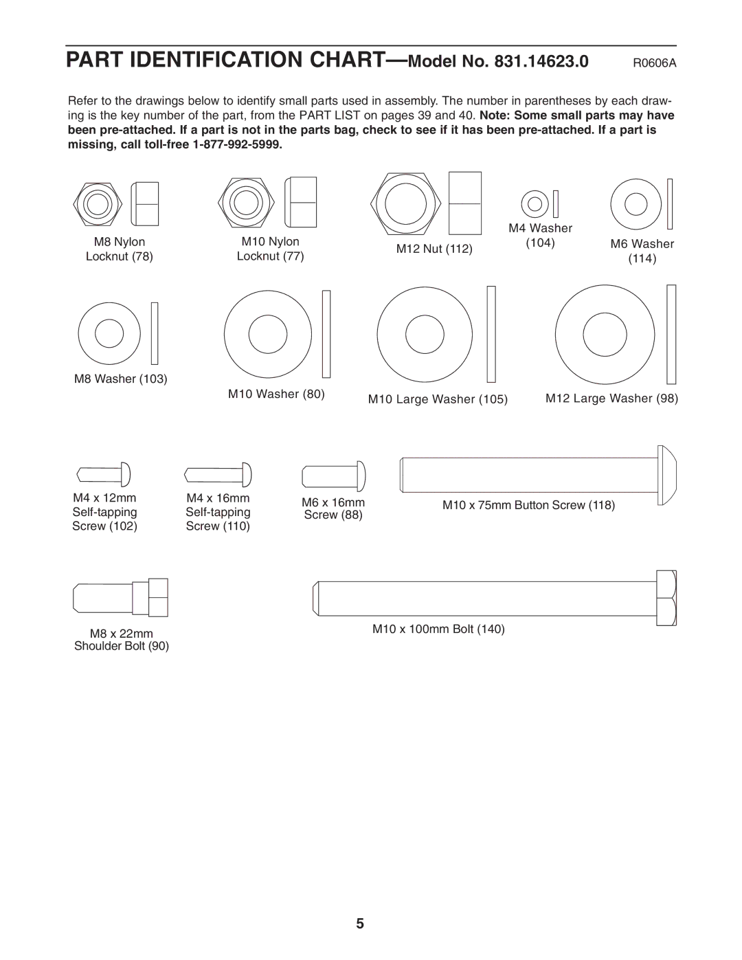 Weider 831.14623.0 user manual Part Identification CHART-Model No .14623.0 R0606A 