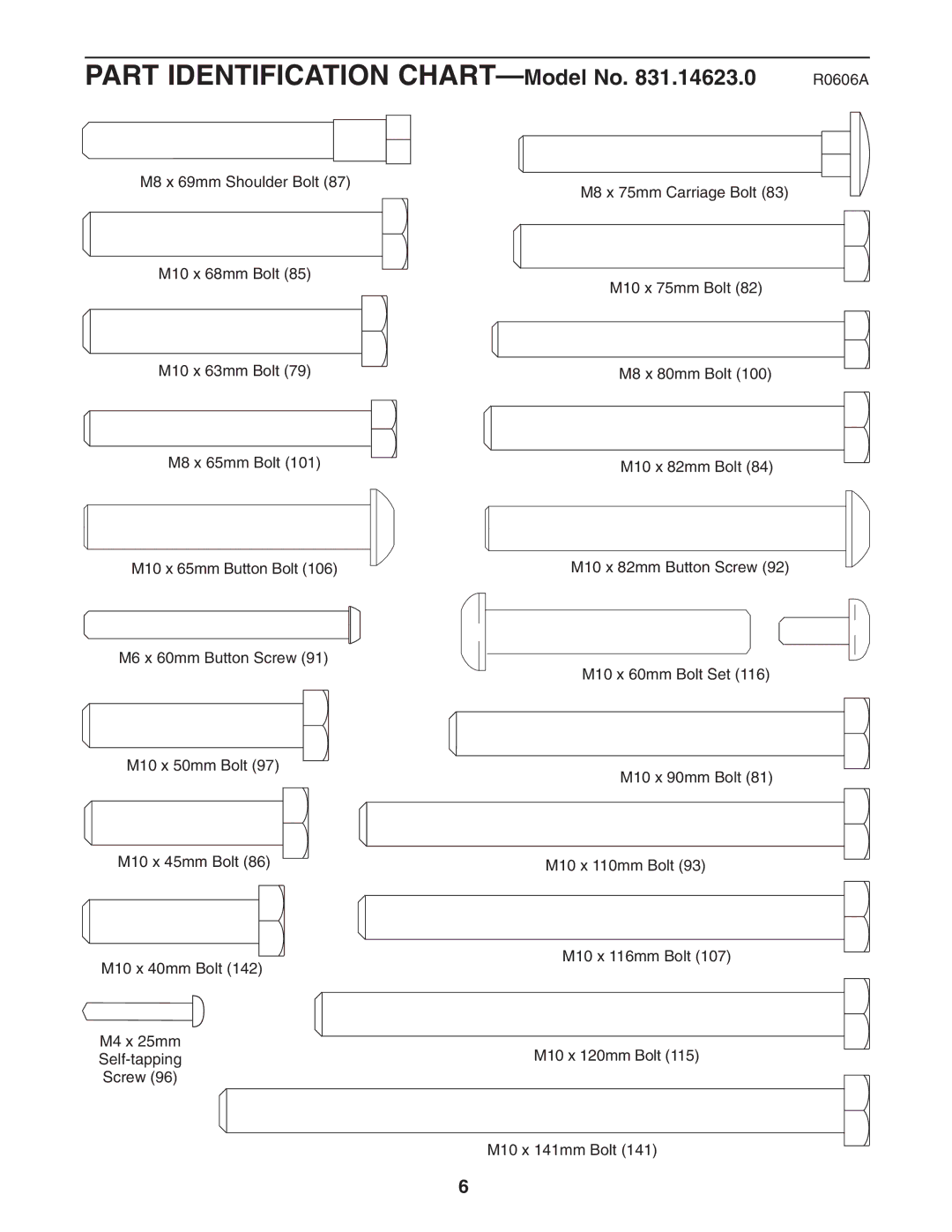 Weider 831.14623.0 user manual Part Identification CHART-Model No .14623.0 R0606A 