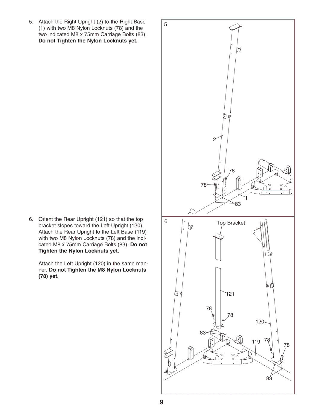 Weider 831.14623.0 user manual Tighten the Nylon Locknuts yet 