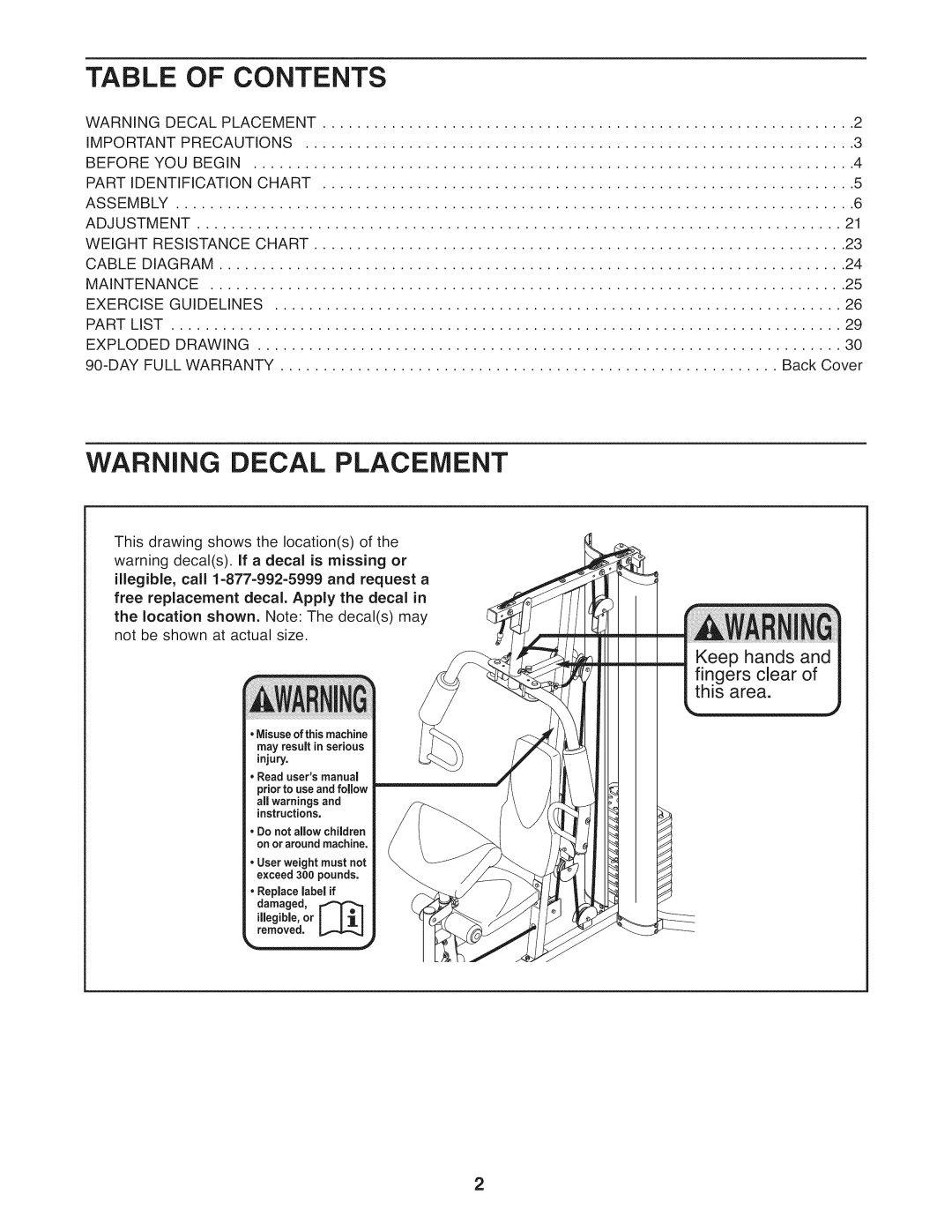 Weider 831.14922.0 user manual Contents 