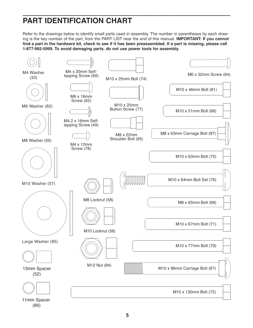 Weider 831.14922.0 user manual Part iDENTiFiCATiON Chart 