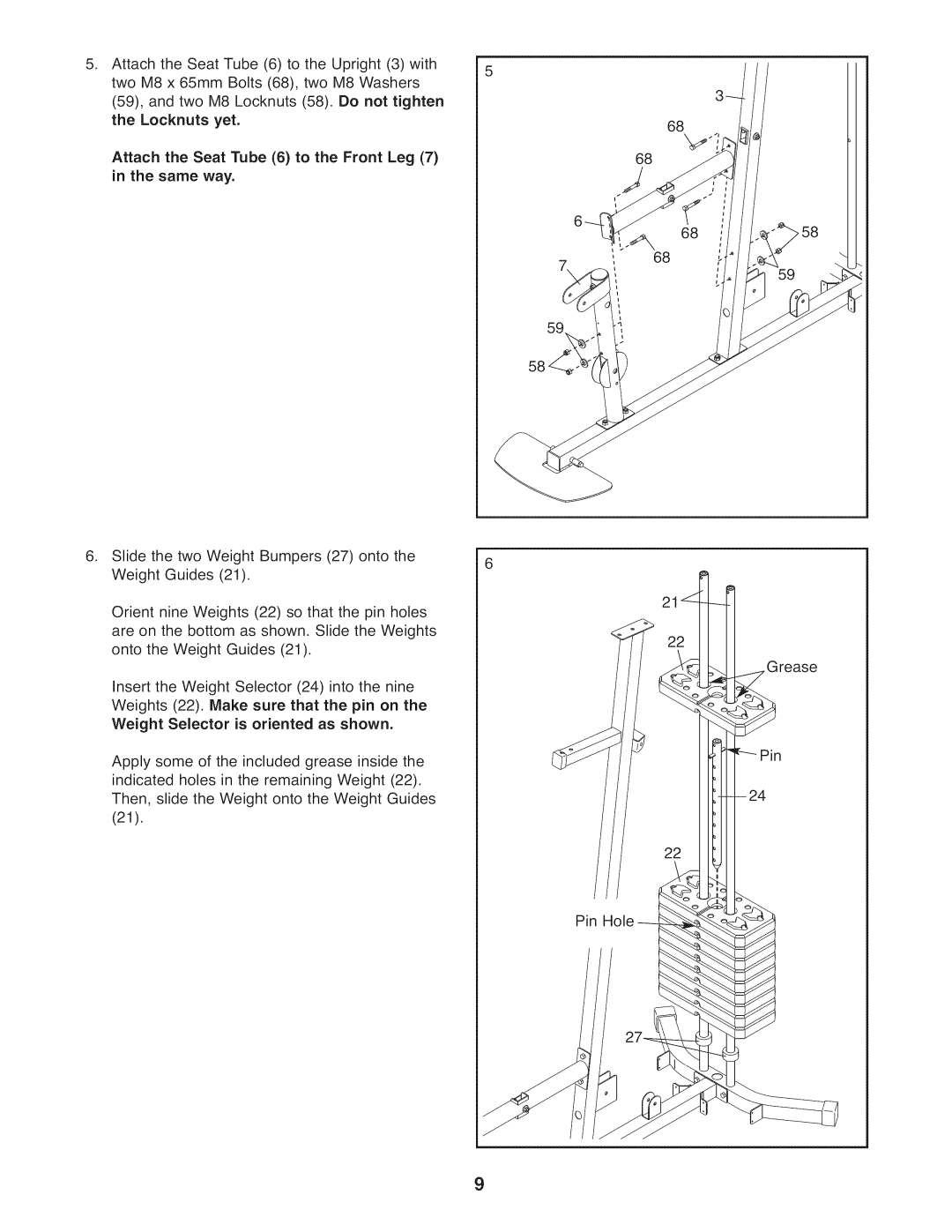 Weider 831.14922.0 user manual Attach the Seat Tube 6 to the Front Leg 7 in the same way 