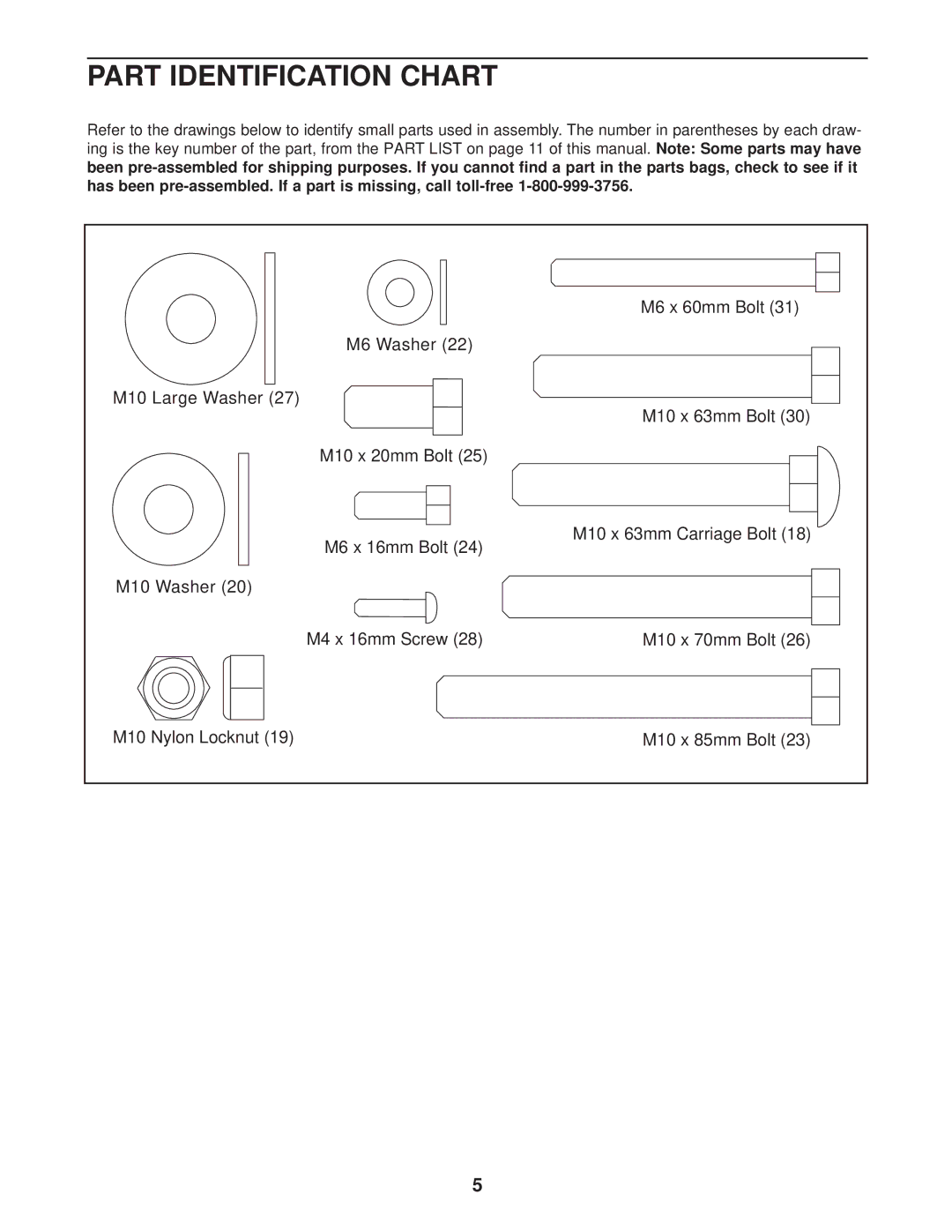 Weider 831.150260 user manual Part Identification Chart 