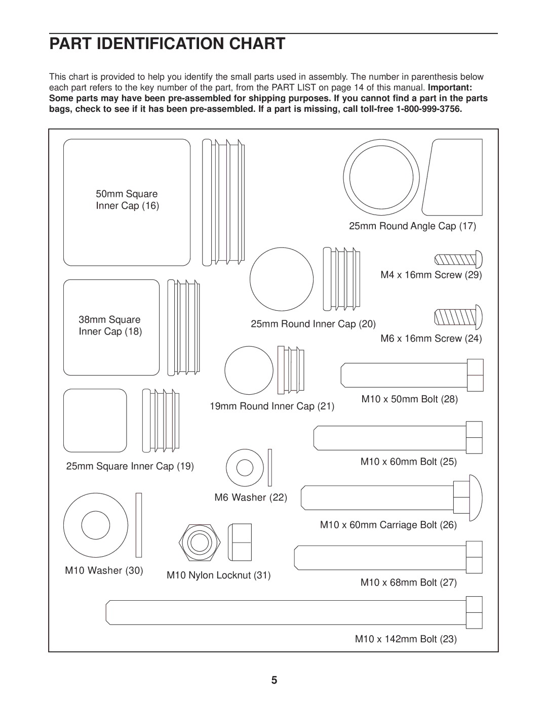 Weider 831.150290 user manual Part Identification Chart 