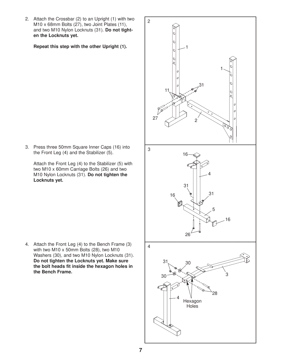 Weider 831.150290 user manual Repeat this step with the other Upright, Locknuts yet 