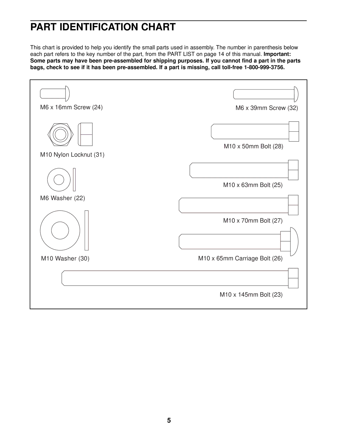 Weider 831.150291 user manual Part Identification Chart 