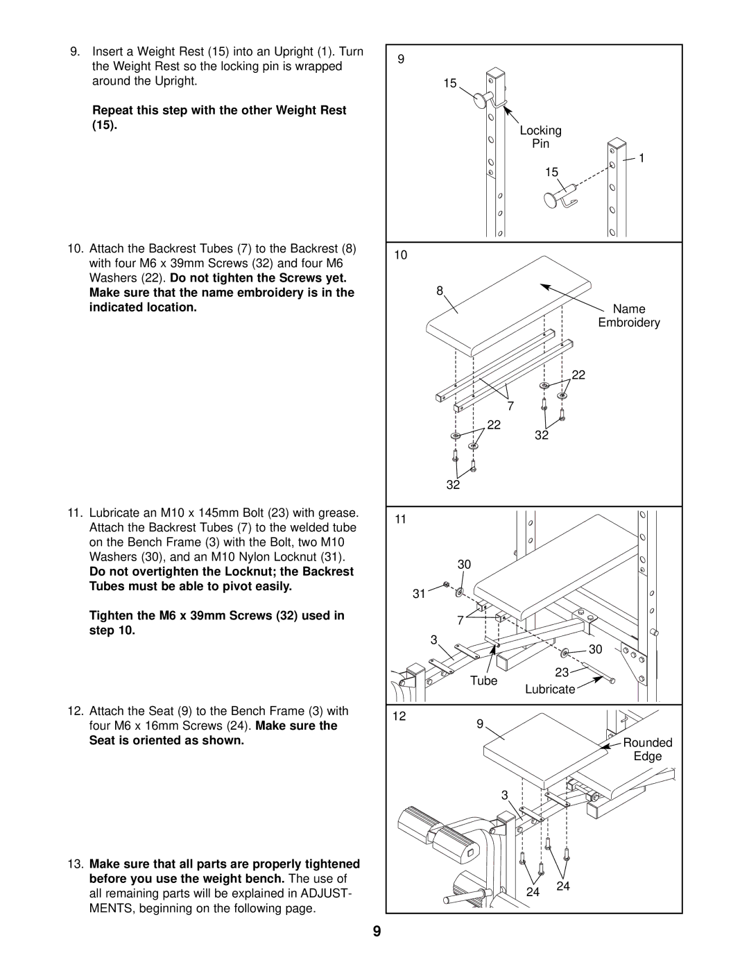 Weider 831.150291 user manual Repeat this step with the other Weight Rest, Seat is oriented as shown 