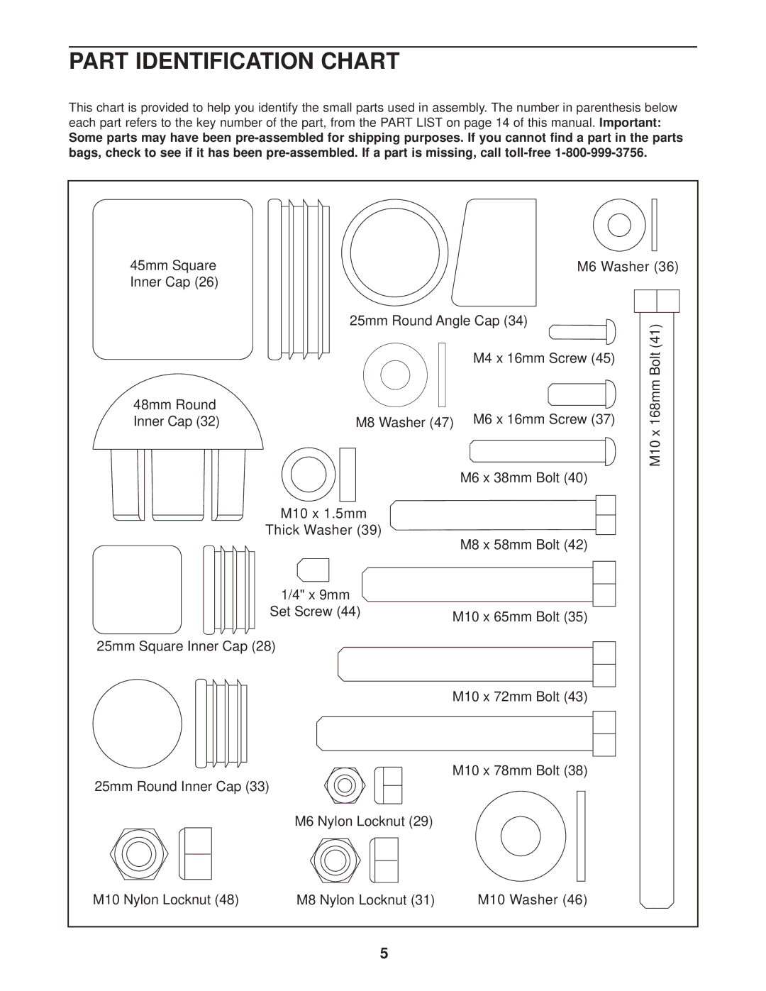 Weider 831.150300 user manual Part Identification Chart 