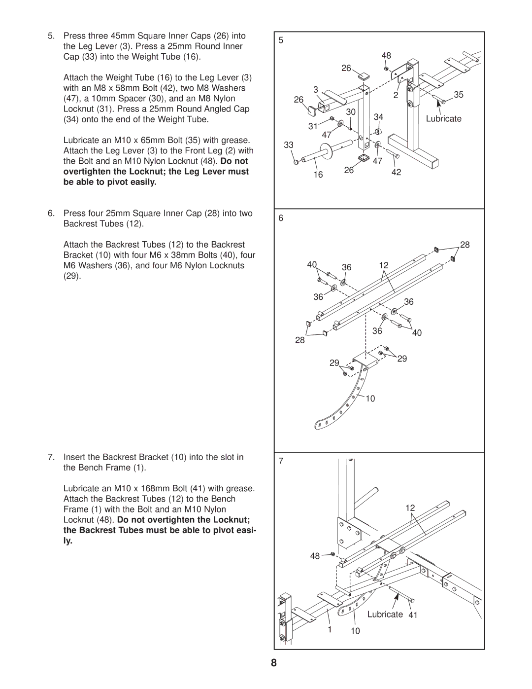 Weider 831.150300 user manual Lubricate 